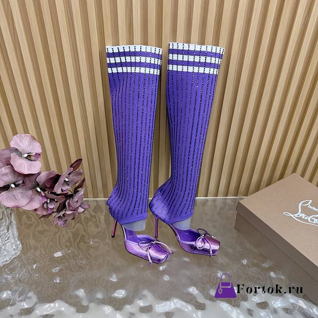 Fortok Christian Louboutin Cassia Annmac high-heel boots ribbed knit shaft Purple 10cm - 1