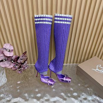 Fortok Christian Louboutin Cassia Annmac high-heel boots ribbed knit shaft Purple 10cm