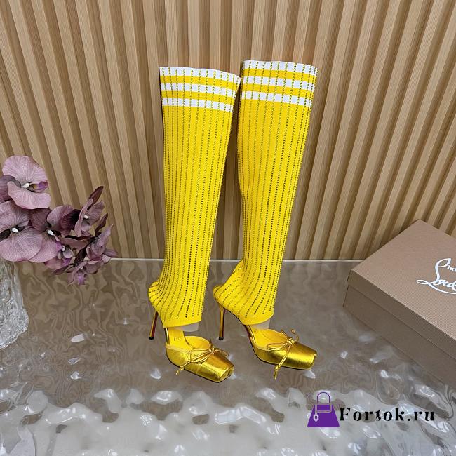 Fortok Christian Louboutin Cassia Annmac high-heel boots ribbed knit shaft Yellow 10cm - 1