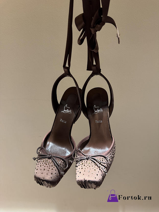 Fortok Christian Louboutin Cassia lace-up 100 mm satin pump Brown - 1
