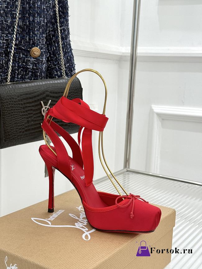 Fortok Christian Louboutin Cassia Lace Up Crepe satin Red 10cm - 1