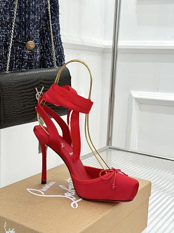 Fortok Christian Louboutin Cassia Lace Up Crepe satin Red 10cm