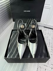 Fortok aSaint Laurent Blade Pointed-Toe Slingback Pumps Metallic Blush Silver 10.5cm - 1