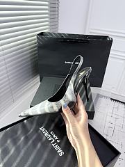 Fortok aSaint Laurent Blade Pointed-Toe Slingback Pumps Metallic Blush Silver 10.5cm - 4