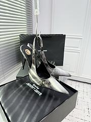 Fortok aSaint Laurent Blade Pointed-Toe Slingback Pumps Metallic Blush Silver 10.5cm - 5