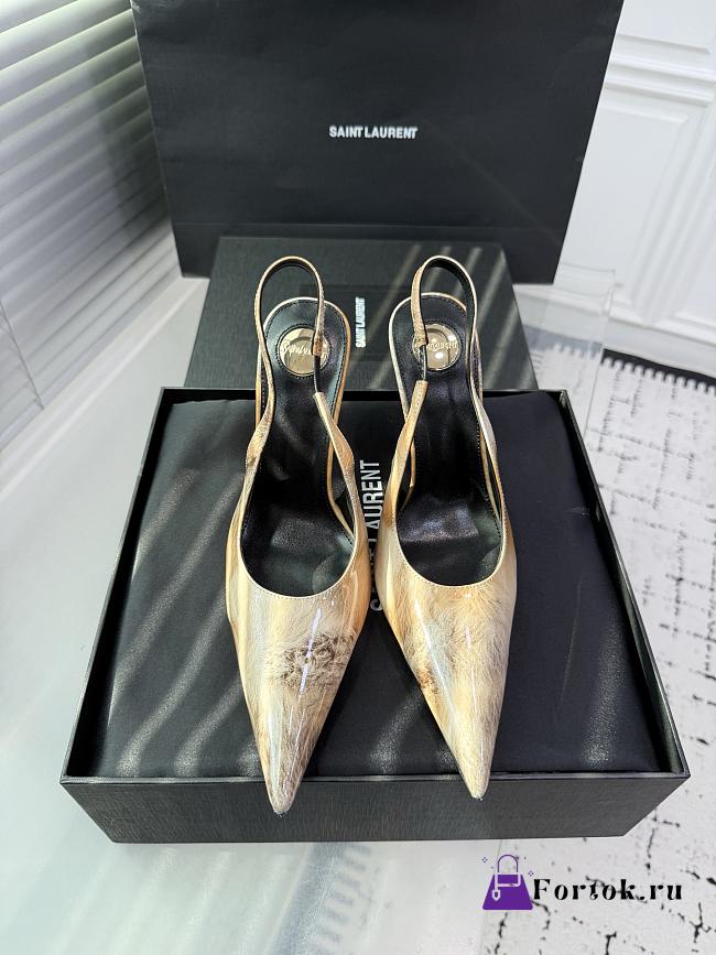 Fortok aSaint Laurent Blade Pointed-Toe Slingback Pumps Metallic Blush Gold 10.5cm - 1