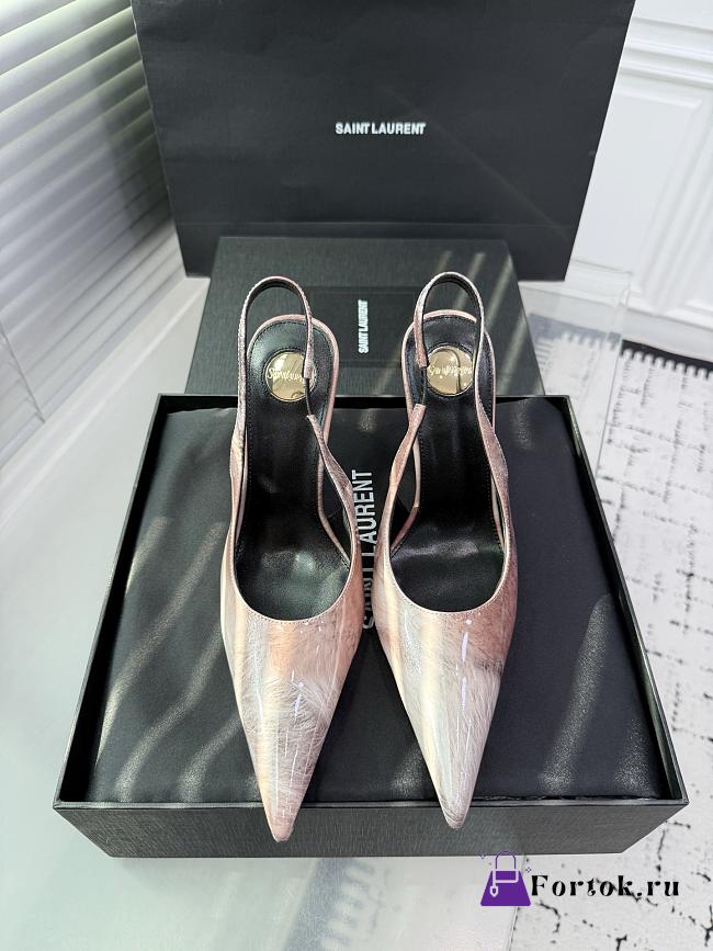 Fortok Saint Laurent Blade Pointed-Toe Slingback Pumps Metallic Blush Rose 10.5cm - 1