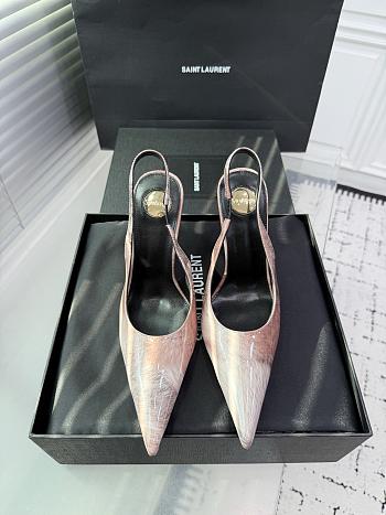 Fortok Saint Laurent Blade Pointed-Toe Slingback Pumps Metallic Blush Rose 10.5cm