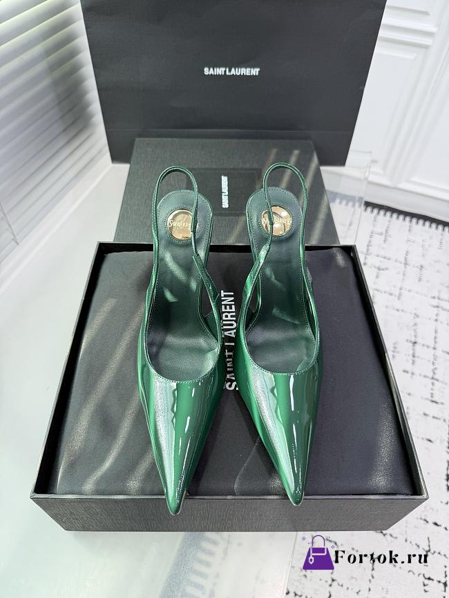 Fortok Saint Laurent Blade Pointed-Toe Slingback Pumps Patent Green 10.5cm - 1