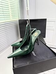 Fortok Saint Laurent Blade Pointed-Toe Slingback Pumps Patent Green 10.5cm - 2