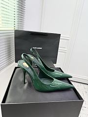Fortok Saint Laurent Blade Pointed-Toe Slingback Pumps Patent Green 10.5cm - 6