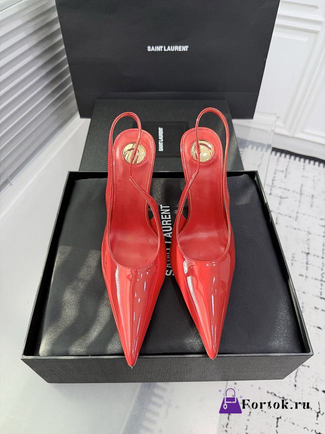 Fortok Saint Laurent Blade Pointed-Toe Slingback Pumps Patent Red 10.5cm - 1
