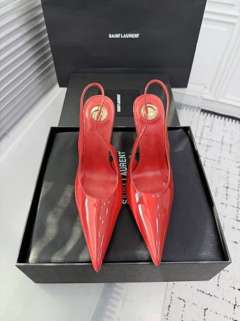 Fortok Saint Laurent Blade Pointed-Toe Slingback Pumps Patent Red 10.5cm