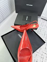 Fortok Saint Laurent Blade Pointed-Toe Slingback Pumps Patent Red 10.5cm - 4