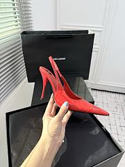 Fortok Saint Laurent Blade Pointed-Toe Slingback Pumps Patent Red 10.5cm - 3