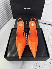 Fortok Saint Laurent Blade Pointed-Toe Slingback Pumps Patent Orange 10.5cm - 1