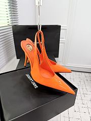Fortok Saint Laurent Blade Pointed-Toe Slingback Pumps Patent Orange 10.5cm - 6