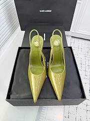 Fortok Saint Laurent Blade Pointed-Toe Slingback Pumps Patent Olive Green 10.5cm - 1