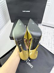 Fortok Saint Laurent Blade Pointed-Toe Slingback Pumps Patent Olive Green 10.5cm - 2