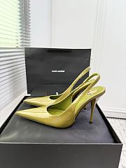 Fortok Saint Laurent Blade Pointed-Toe Slingback Pumps Patent Olive Green 10.5cm - 3