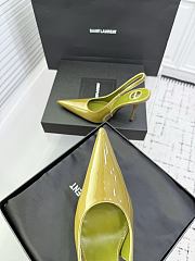 Fortok Saint Laurent Blade Pointed-Toe Slingback Pumps Patent Olive Green 10.5cm - 4
