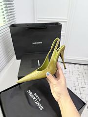 Fortok Saint Laurent Blade Pointed-Toe Slingback Pumps Patent Olive Green 10.5cm - 5