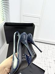 Fortok Saint Laurent Blade Pointed-Toe Slingback Pumps Patent Navy Blue 10.5cm - 2
