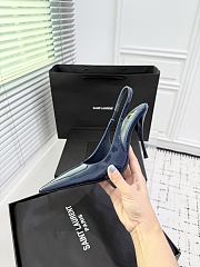 Fortok Saint Laurent Blade Pointed-Toe Slingback Pumps Patent Navy Blue 10.5cm - 3