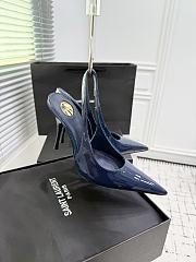 Fortok Saint Laurent Blade Pointed-Toe Slingback Pumps Patent Navy Blue 10.5cm - 4