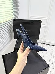 Fortok Saint Laurent Blade Pointed-Toe Slingback Pumps Patent Navy Blue 10.5cm - 5