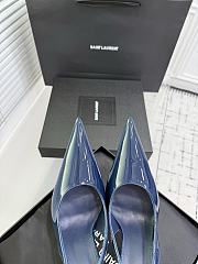 Fortok Saint Laurent Blade Pointed-Toe Slingback Pumps Patent Navy Blue 10.5cm - 6