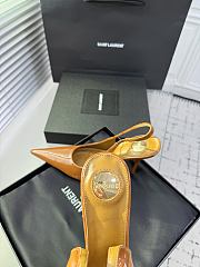 Fortok Saint Laurent Blade Pointed-Toe Slingback Pumps Patent Brown 10.5cm  - 3