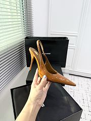 Fortok Saint Laurent Blade Pointed-Toe Slingback Pumps Patent Brown 10.5cm  - 5