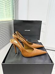 Fortok Saint Laurent Blade Pointed-Toe Slingback Pumps Patent Brown 10.5cm  - 4