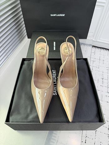 Fortok Saint Laurent Blade Pointed-Toe Slingback Pumps Patent Nude 10.5cm