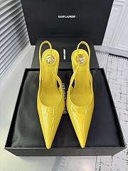 Fortok Saint Laurent Blade Pointed-Toe Slingback Pumps Patent Lemon Yellow 10.5cm - 1
