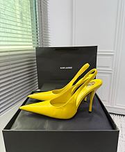 Fortok Saint Laurent Blade Pointed-Toe Slingback Pumps Patent Lemon Yellow 10.5cm - 5