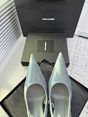 Fortok Saint Laurent Blade Pointed-Toe Slingback Pumps Patent Misty Teal 10.5cm - 3