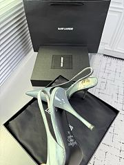 Fortok Saint Laurent Blade Pointed-Toe Slingback Pumps Patent Misty Teal 10.5cm - 4