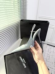 Fortok Saint Laurent Blade Pointed-Toe Slingback Pumps Patent Misty Teal 10.5cm - 2