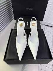 Fortok Saint Laurent Blade Pointed-Toe Slingback Pumps Patent White 10.5cm - 1