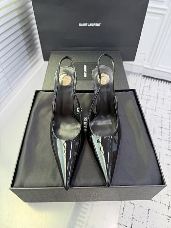 Fortok Saint Laurent Blade Pointed-Toe Slingback Pumps Patent Black 10.5cm