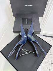 Fortok Saint Laurent Blade Pointed-Toe Slingback Pumps Patent Blue 10.5cm - 5