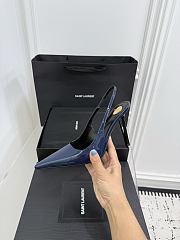 Fortok Saint Laurent Blade Pointed-Toe Slingback Pumps Patent Blue 10.5cm - 3