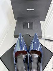 Fortok Saint Laurent Blade Pointed-Toe Slingback Pumps Patent Blue 10.5cm - 4