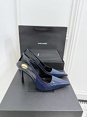 Fortok Saint Laurent Blade Pointed-Toe Slingback Pumps Patent Blue 10.5cm - 2