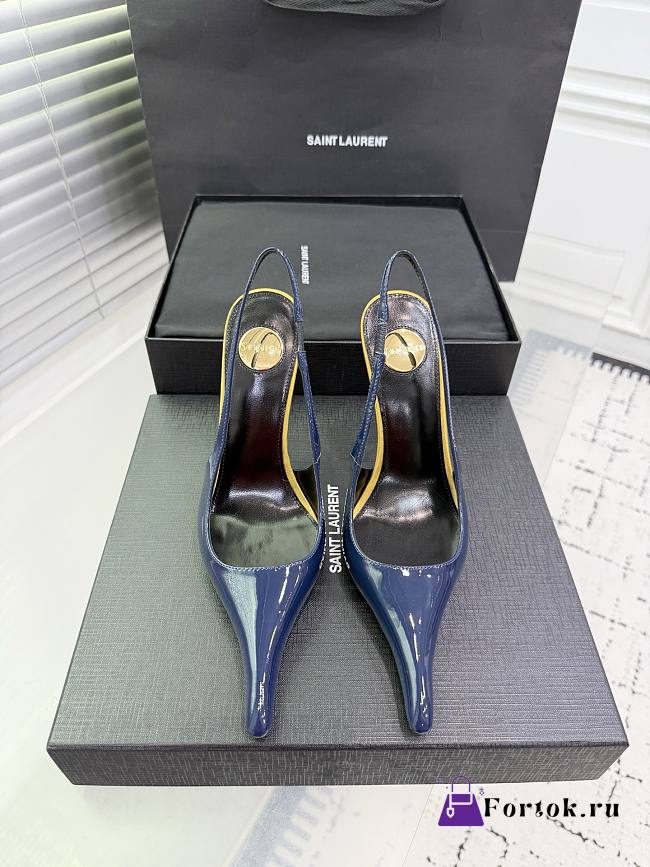 Fortok Saint Laurent AMALIA slingback pumps in patent leather Blue 11cm - 1
