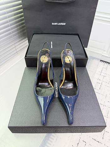Fortok Saint Laurent AMALIA slingback pumps in patent leather Blue 11cm