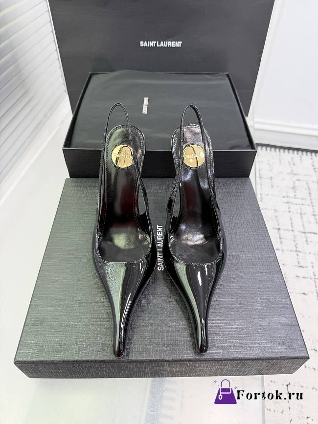 Fortok Saint Laurent AMALIA slingback pumps in patent leather Black 11cm - 1