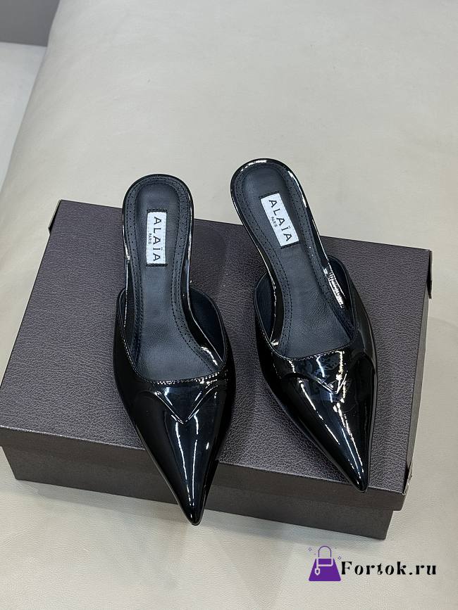 Fortok Alaïa Le Coeur Heart mules Patent Black  - 1